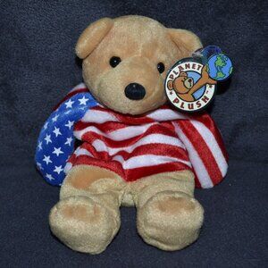 Planet Plush USA Freedom The 4th of July Bear American Flag Print 8 IN